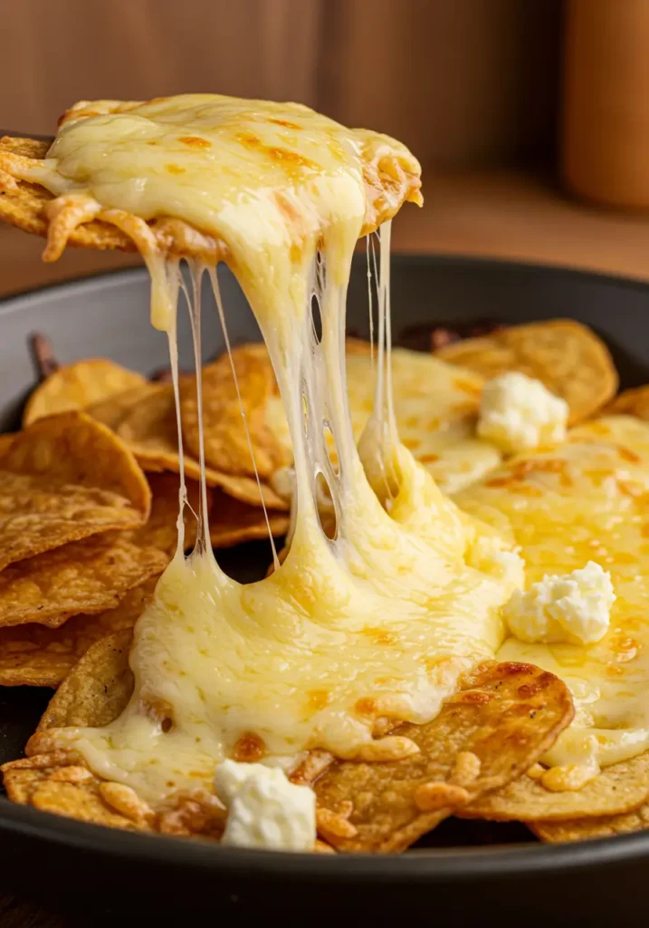 Nach der finalen Garphase goldbraun geschmolzener Käse und knusprige Chips